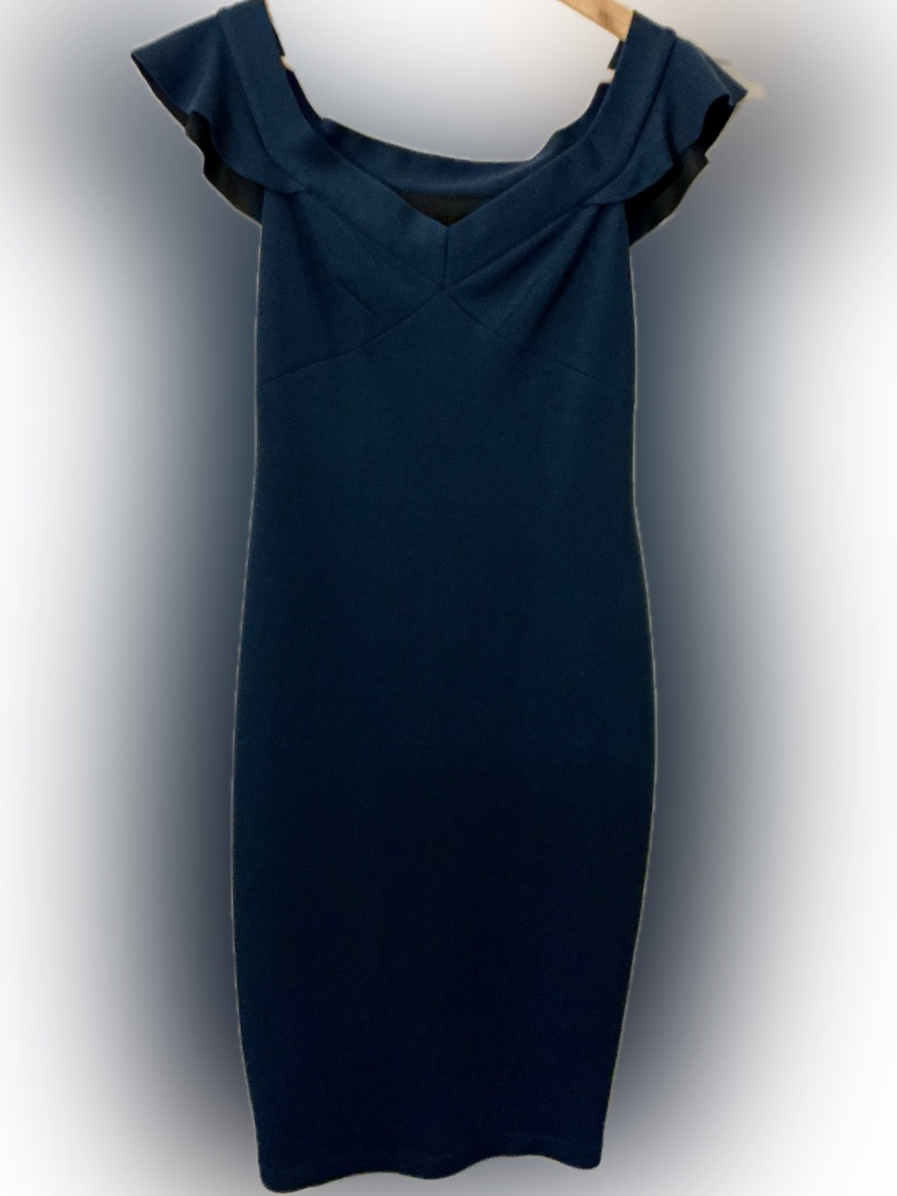 Bailey 44 Navy Off Shoulder Ruffle Cocktail Dress - Estimated Small